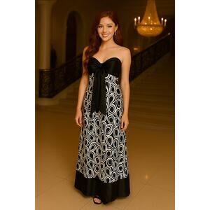 Vintage Jessica McClintock Strapless Black and White Gown - Size 8